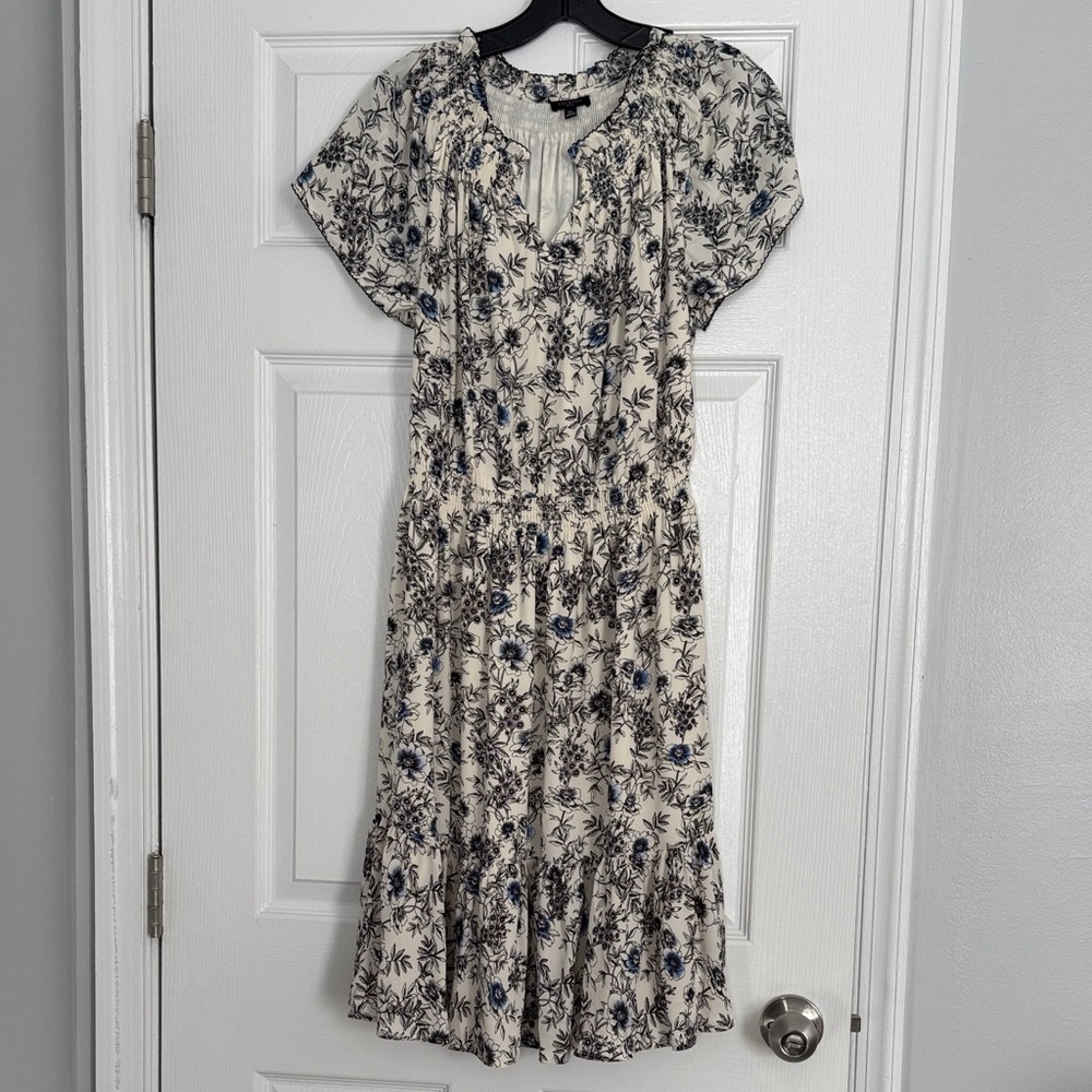 Talbots Cream and Black Floral Midi Dress